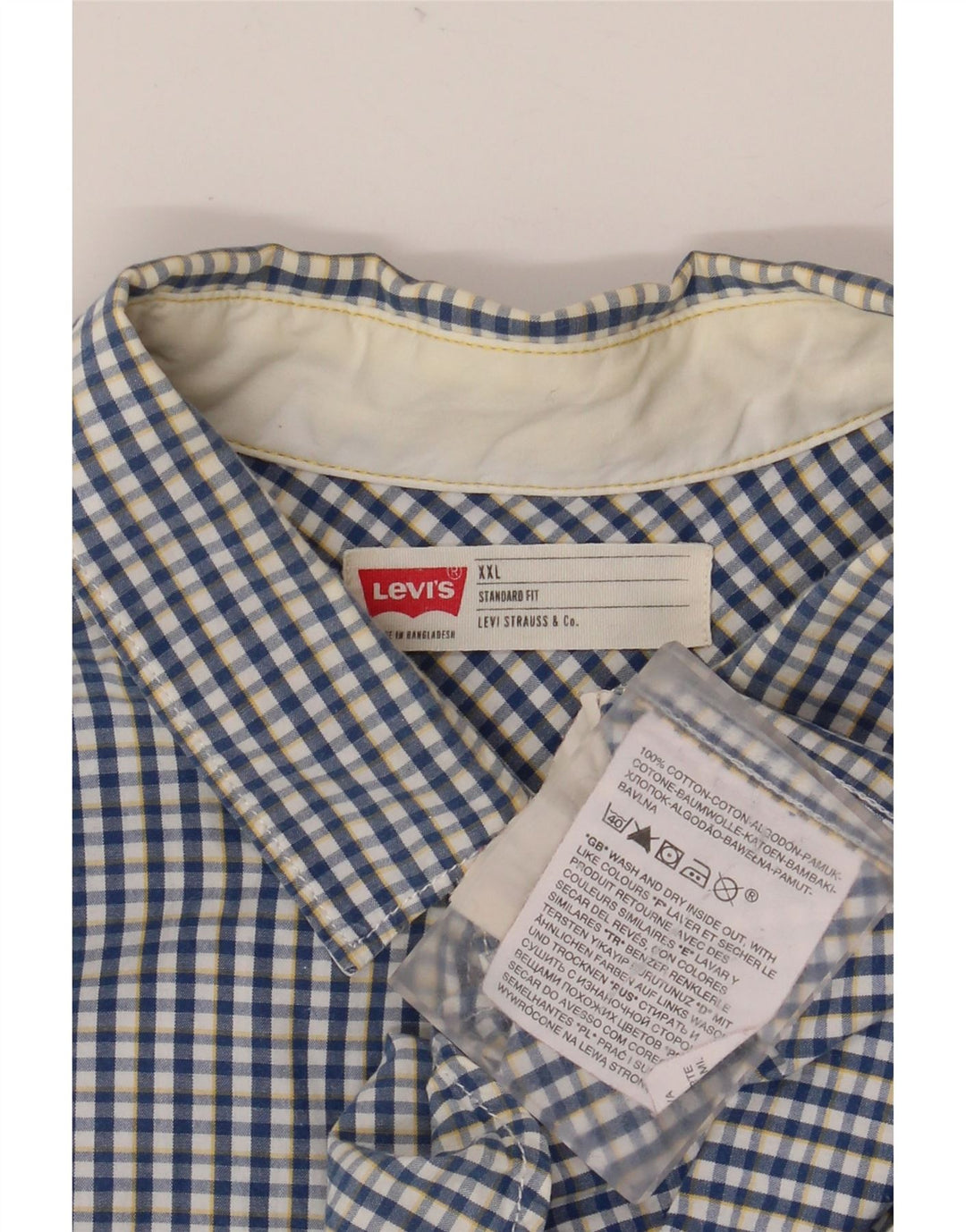 Levi's Mens Short Sleeve Standard Fit Shirt 2XL Blue Check Cotton Classic