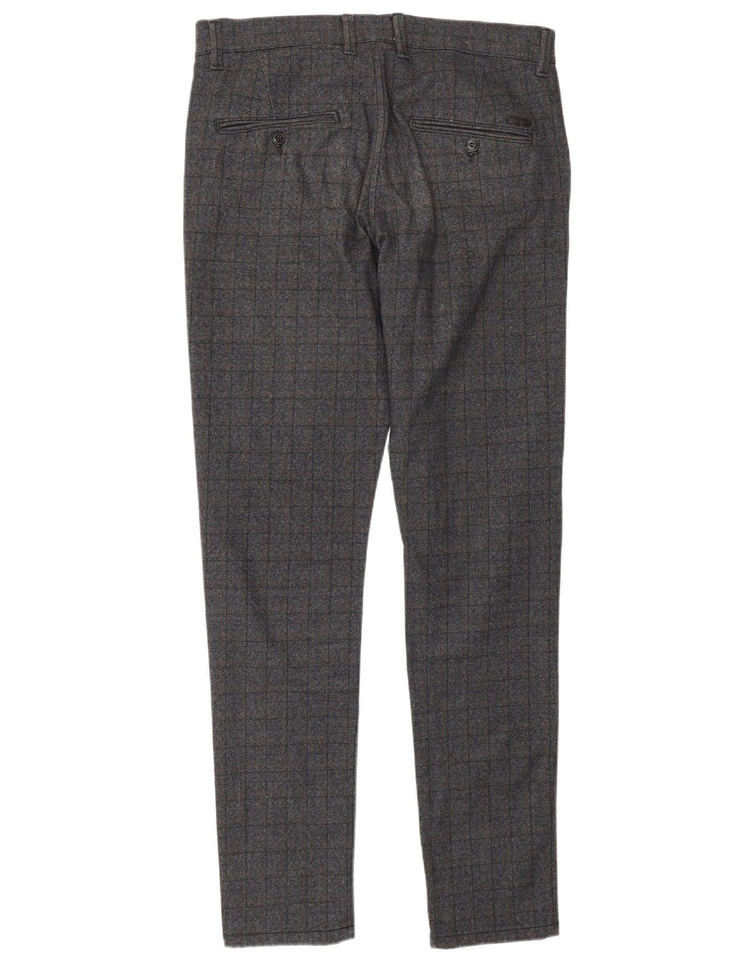 Jack & Jones Mens Marco Slim Casual Trousers W32 L34 Grey Check Polyester