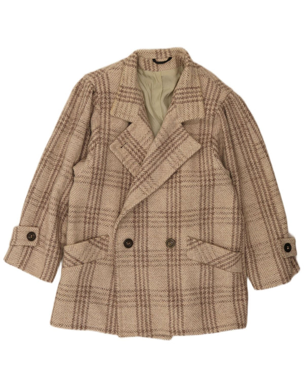 C&A Mens Double Breasted Blazer Jacket UK 38 Medium Beige Houndstooth Wool