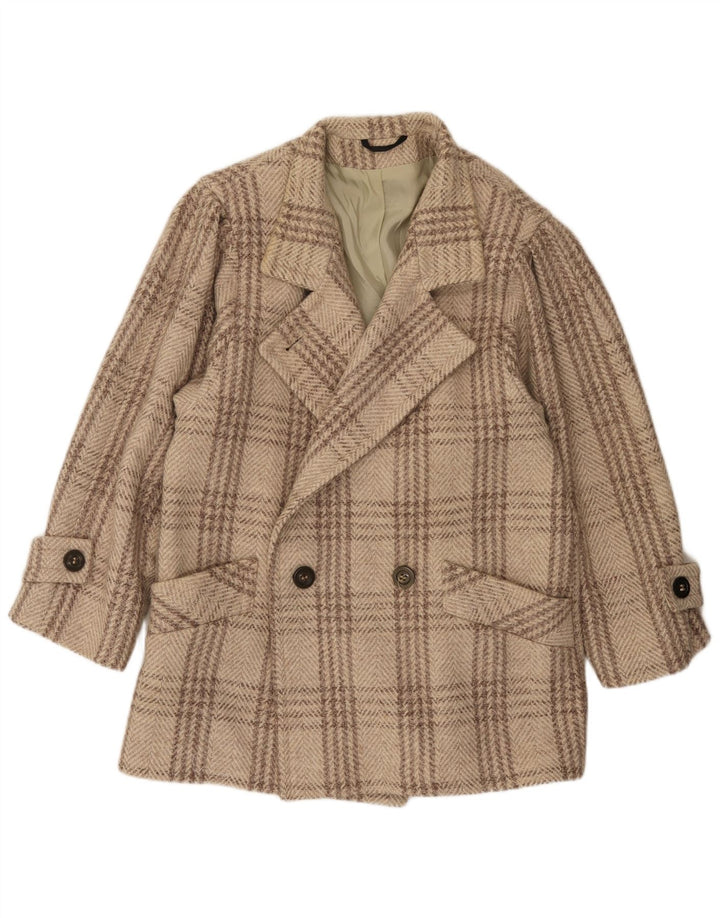 C&A Mens Double Breasted Blazer Jacket UK 38 Medium Beige Houndstooth Wool