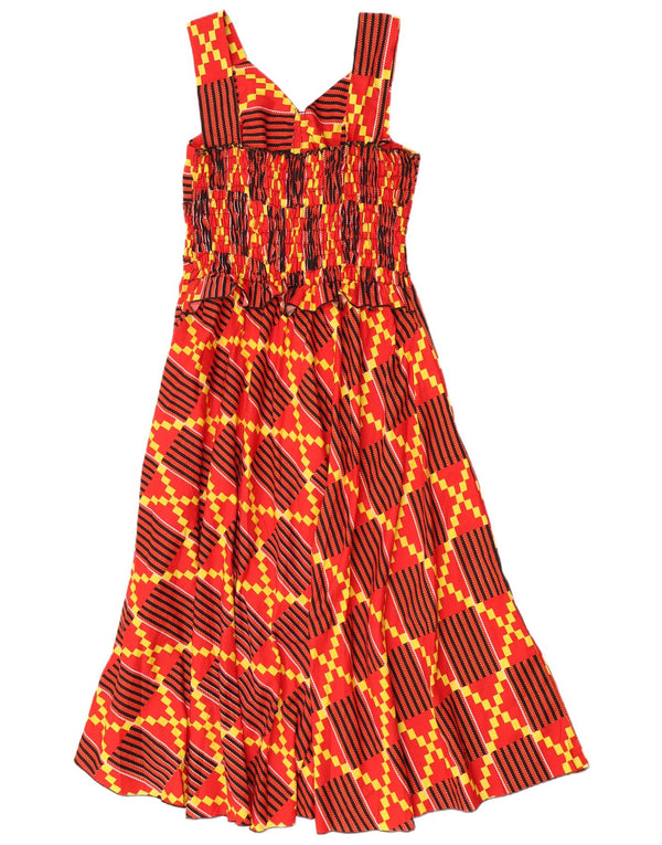 Vintage Womens Sleeveless A-Line Dress UK 10 Small Red Geometric