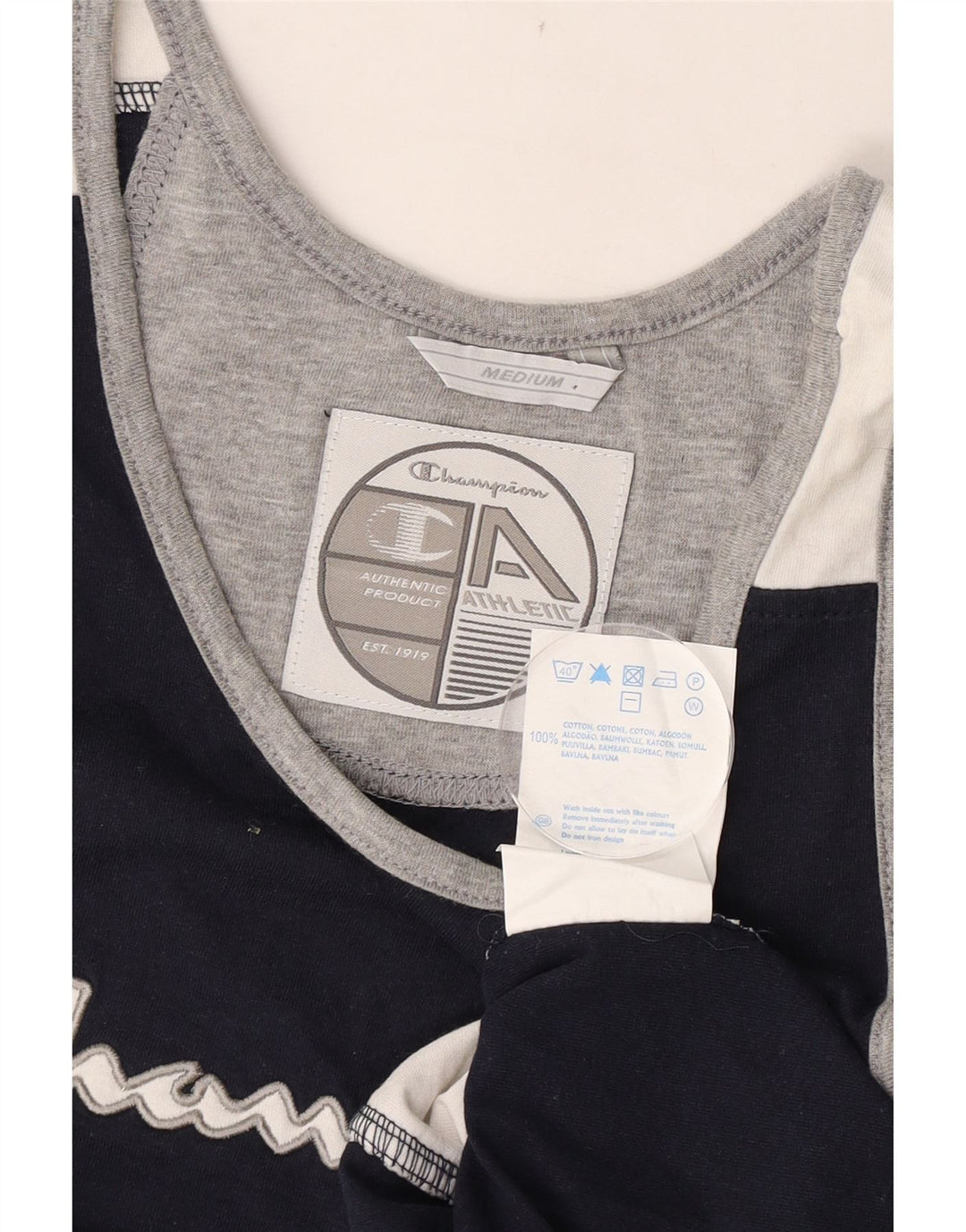 Champion Mens Graphic Vest Top Medium Navy Blue Colourblock Cotton