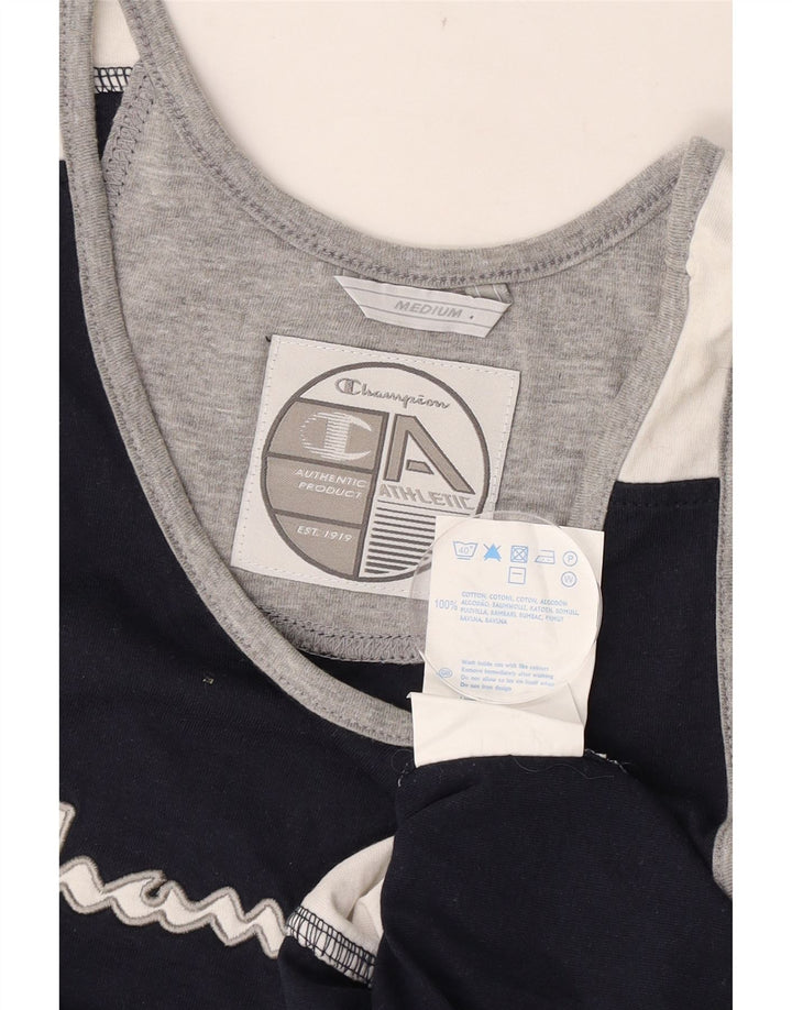 Champion Mens Graphic Vest Top Medium Navy Blue Colourblock Cotton
