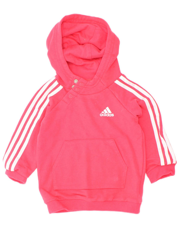 Adidas Baby Girls Button Neck Hoodie Jumper 3-6 Months Pink Cotton