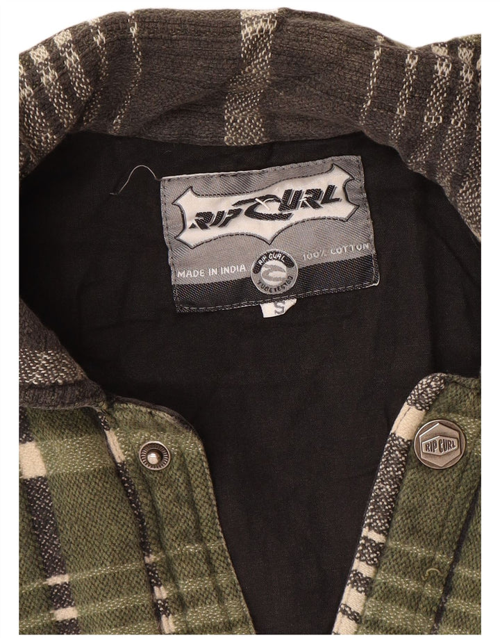 RIP CURL Mens Loose Fit Bomber Jacket UK 36 Small Green Check Cotton