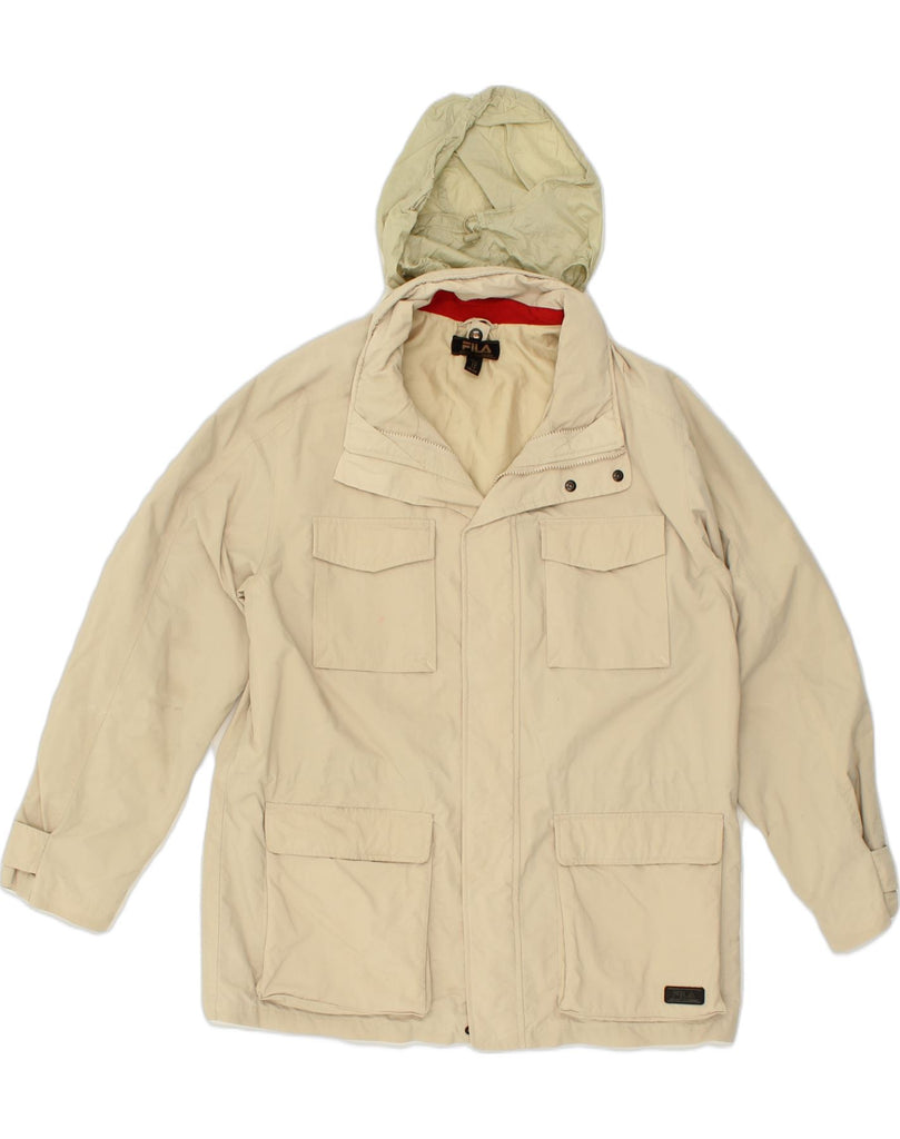 FILA Mens Hooded Utility Jacket IT 50 Large Beige Nylon | Vintage Fila | Thrift | Second-Hand Fila | Used Clothing | Messina Hembry 