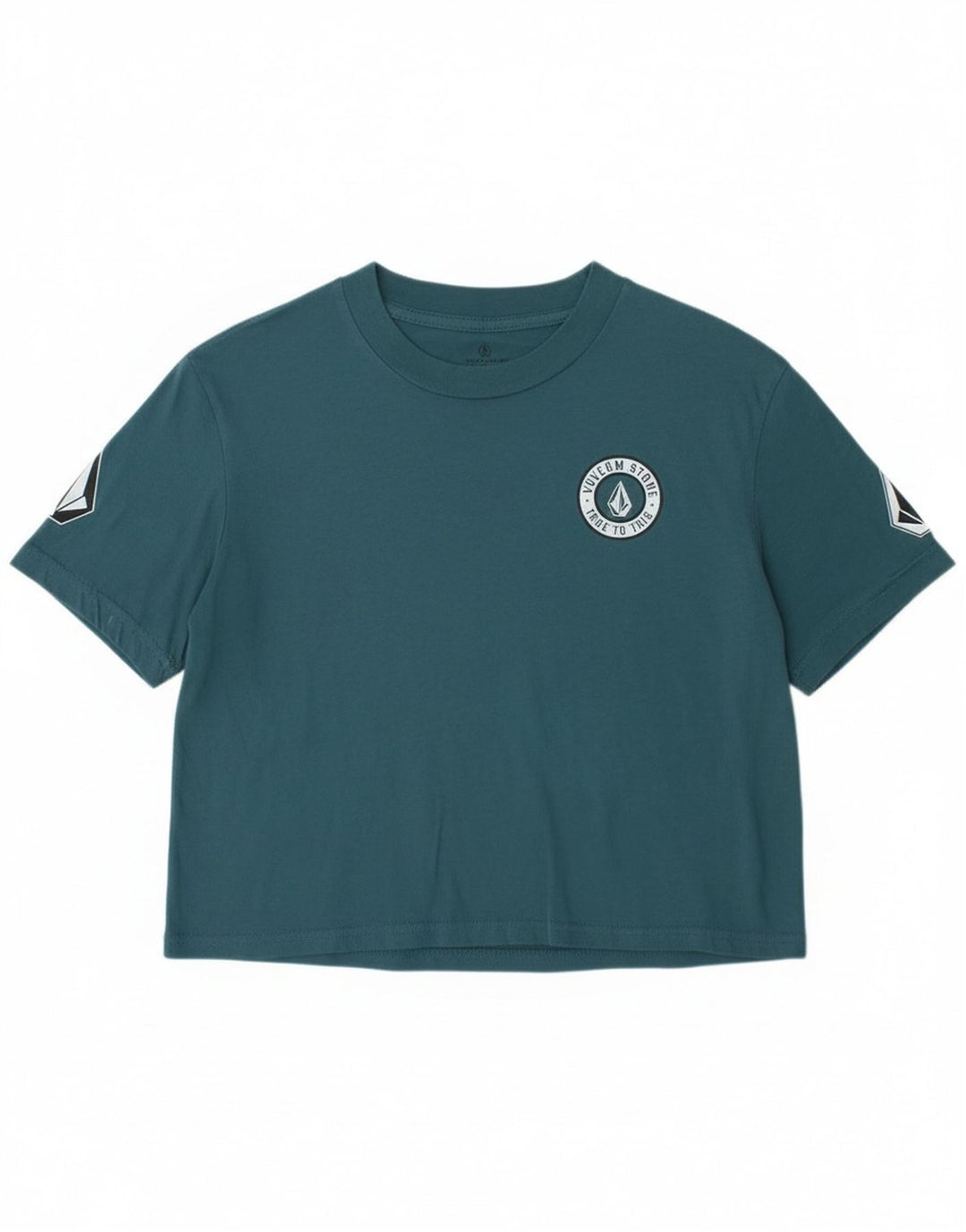 Volcom Womens Loose Fit Crop Graphic T-Shirt Top Size 4/6 Small Blue