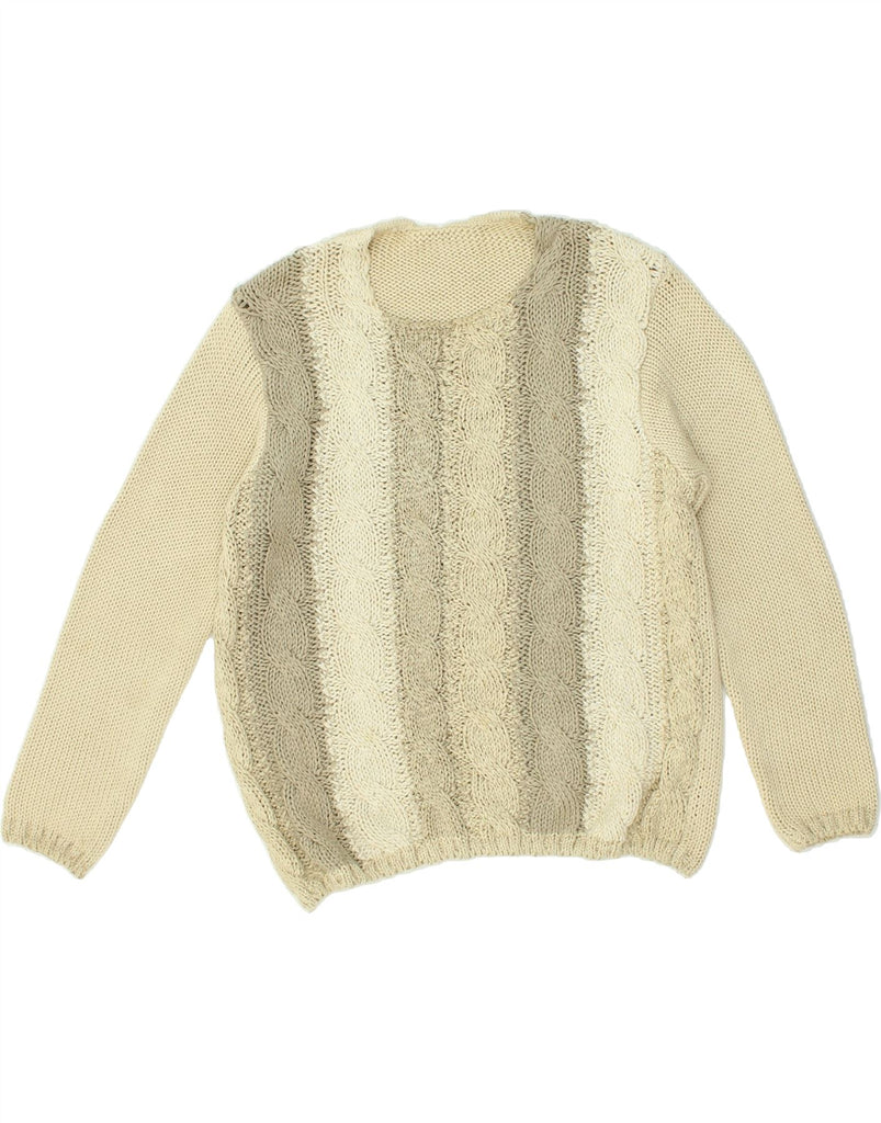 VINTAGE Womens Crew Neck Jumper Sweater UK 16 Large  Beige Striped Acrylic | Vintage Vintage | Thrift | Second-Hand Vintage | Used Clothing | Messina Hembry 