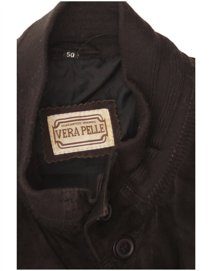 Vintage Mens Suede Bomber Jacket IT 50 Large Black Leather