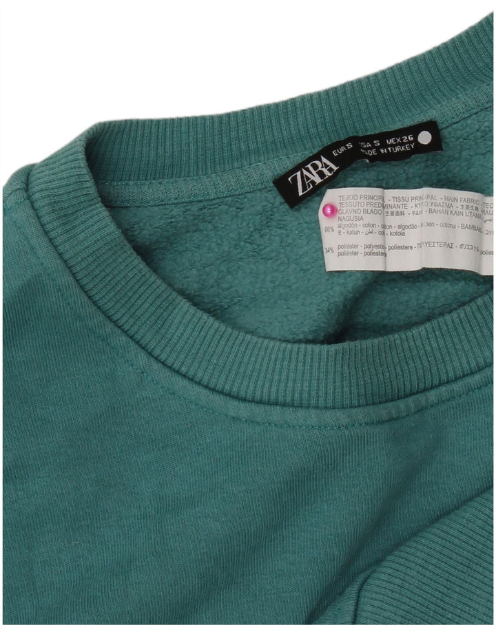 Zara Womens Graphic Oversized Sweatshirt Jumper UK 10 Small Blue Cotton