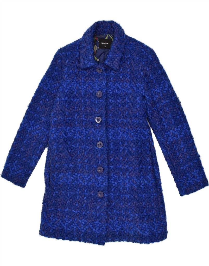 DESIGUAL Womens Overcoat EU 42 Large Blue Polyester | Vintage Desigual | Thrift | Second-Hand Desigual | Used Clothing | Messina Hembry 