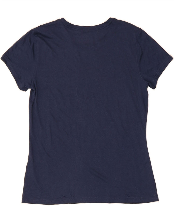 NIKE Womens Dri Fit Graphic T-Shirt Top UK 14 Large Navy Blue Polyester Vintage Nike and Second-Hand Nike from Messina Hembry 