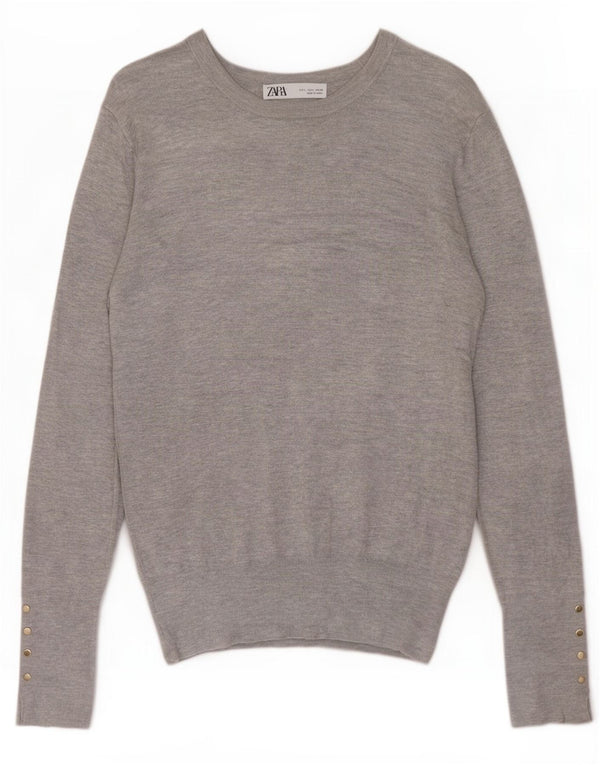 Zara Womens Boat Neck Jumper Sweater UK 14 Large Grey Flecked