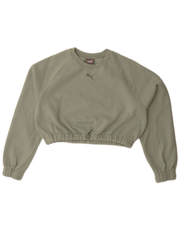 Puma Womens Crop Oversized Sweatshirt Jumper UK 10 Small Green Cotton