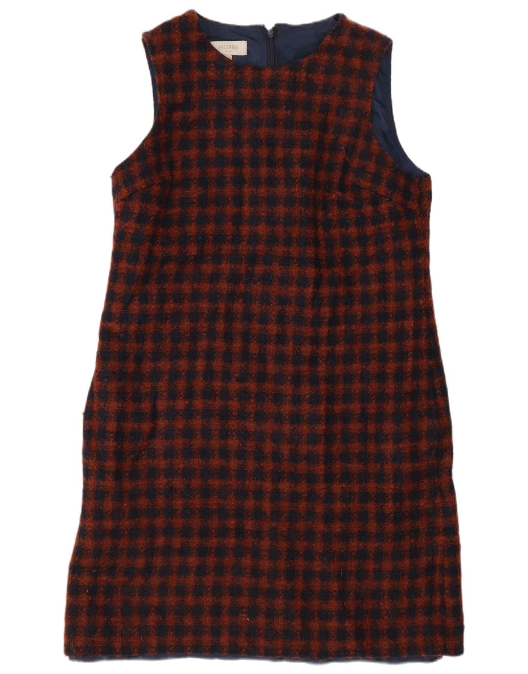 Hobbs Womens Sleeveless Shift Dress UK 12 Medium Navy Blue Check Wool