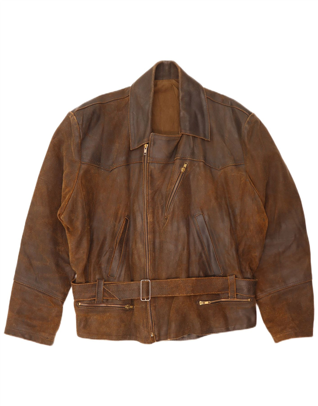 Vintage Mens Leather Biker Jacket UK 42 XL Brown