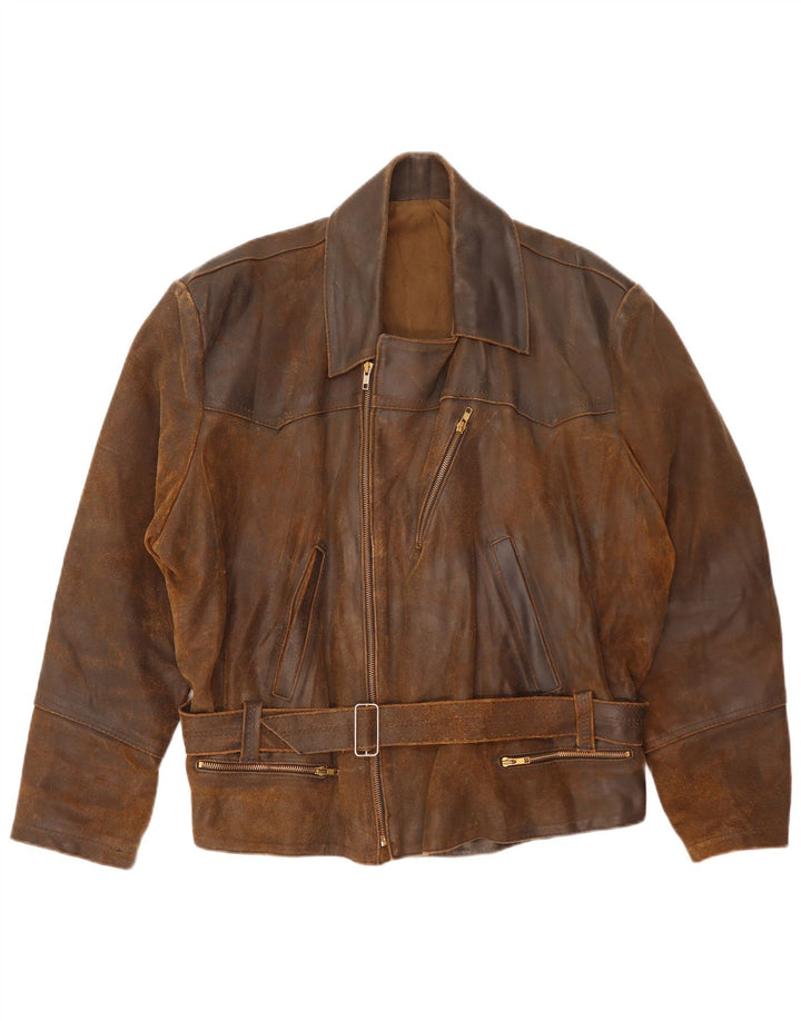Vintage Mens Leather Biker Jacket UK 42 XL Brown