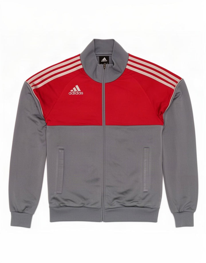 Adidas Boys Tracksuit Top Jacket 13-14 Years Grey Colourblock Polyester