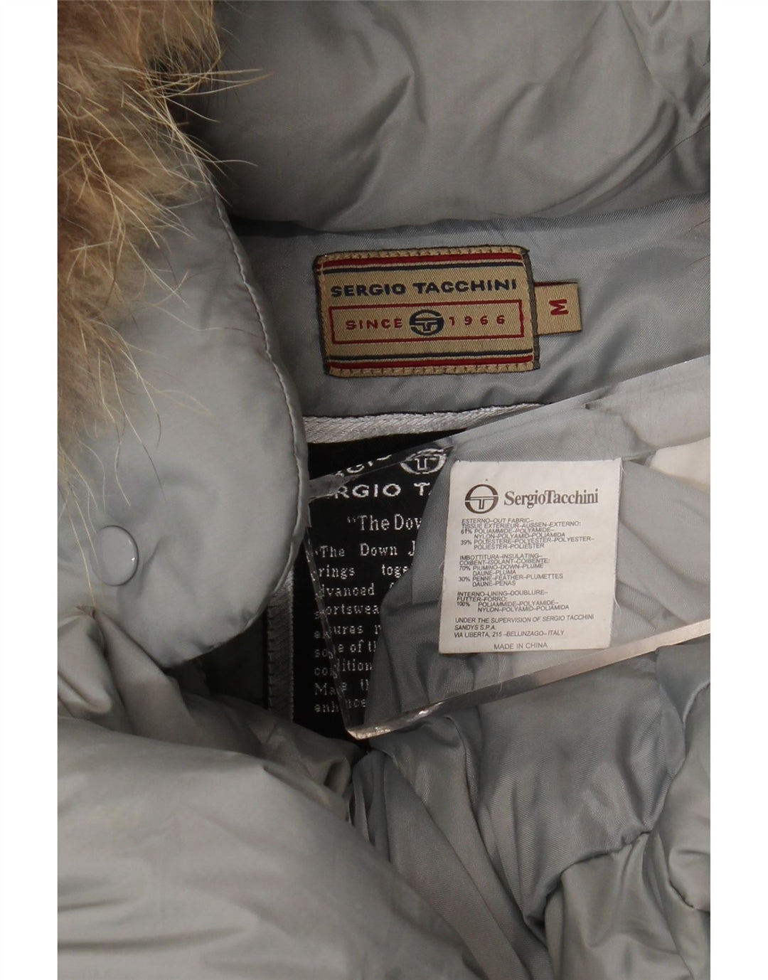 Sergio Tacchini Womens Hooded Padded Coat UK 14 Medium Grey Polyamide