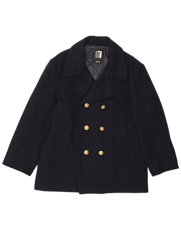 Vintage Mens Pea Coat UK 42 XL Navy Blue Wool