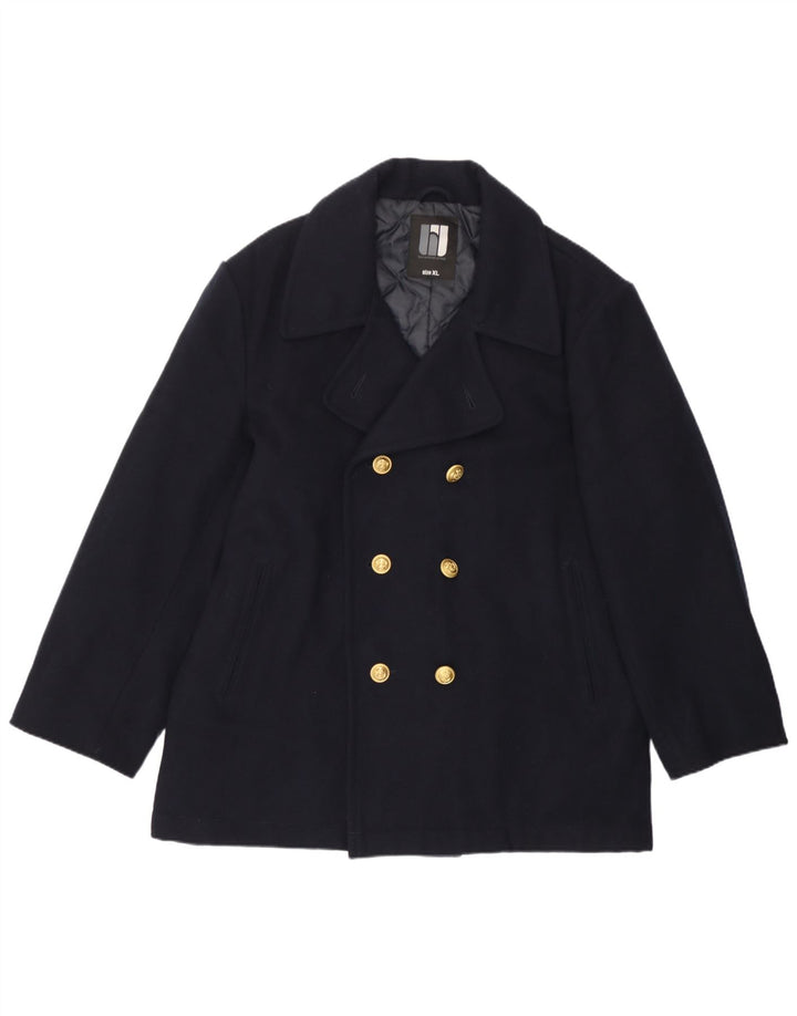 Vintage Mens Pea Coat UK 42 XL Navy Blue Wool
