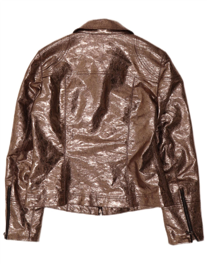 AMBIENTE Womens Faux Leather Utility Jacket UK 14 Large Brown Polyester