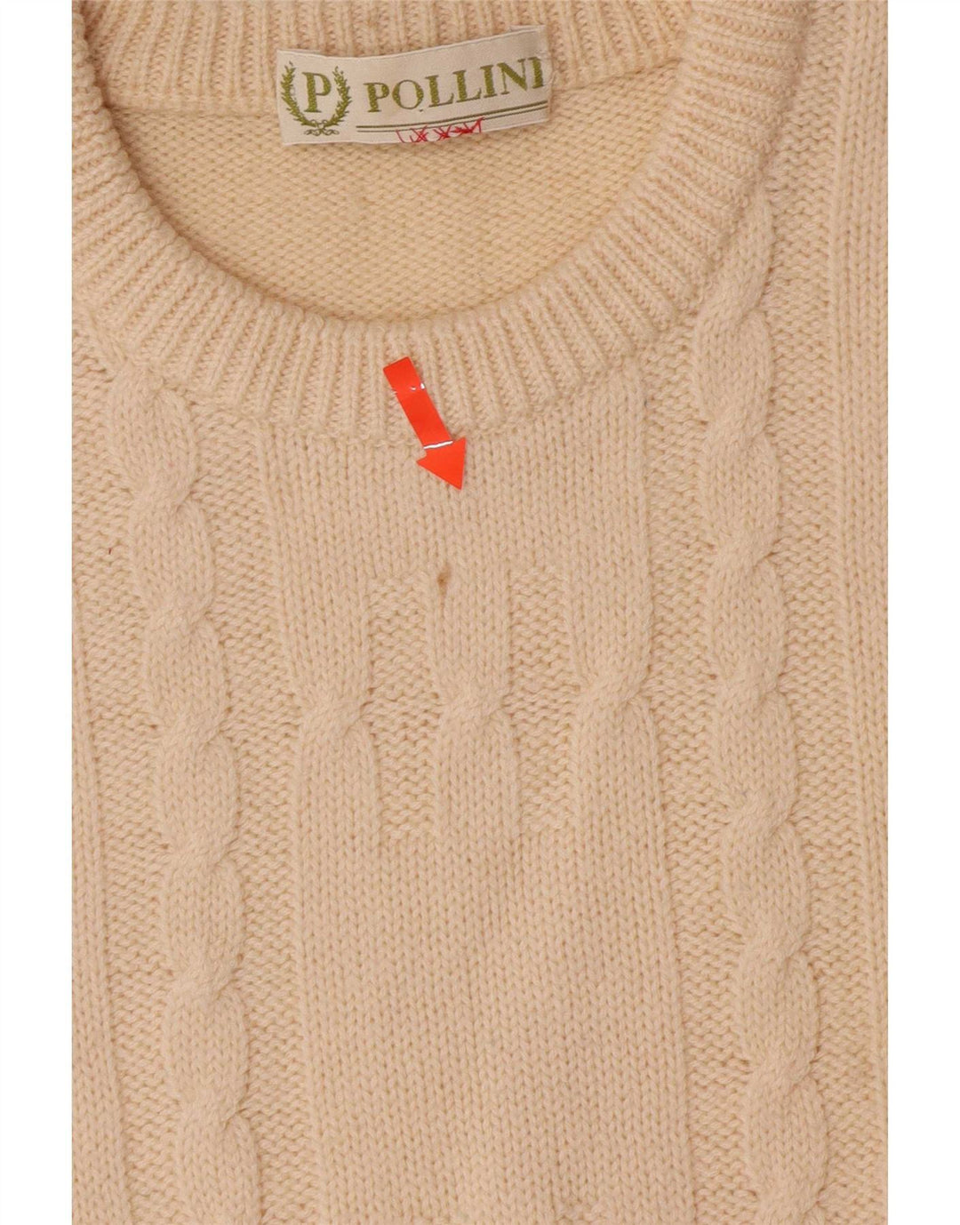 Pollini Mens Crew Neck Jumper Sweater IT 52 Large Off White Wool