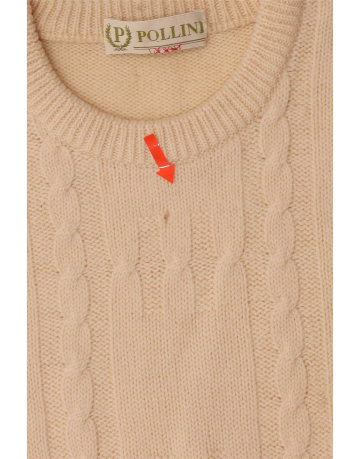 Pollini Mens Crew Neck Jumper Sweater IT 52 Large Off White Wool