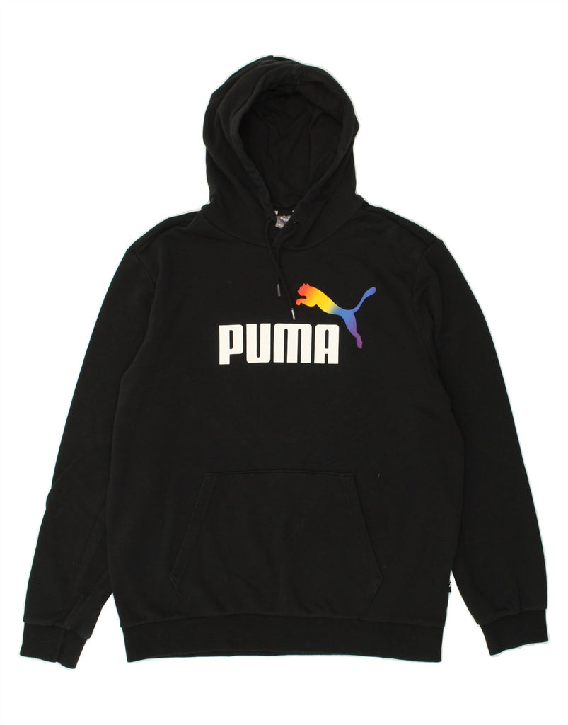 PUMA Mens Graphic Hoodie Jumper Large Black Cotton | Vintage Puma | Thrift | Second-Hand Puma | Used Clothing | Messina Hembry 