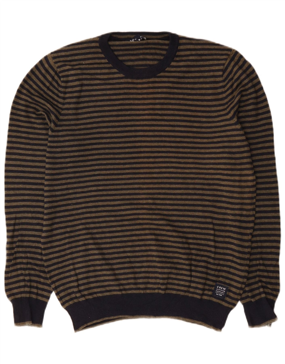 Crew Clothing Mens Neck Jumper Sweater Medium Navy Blue Striped Cotton