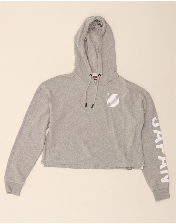 THE NORTH FACE Womens Crop Graphic Hoodie Jumper UK 14 Medium Grey Cotton