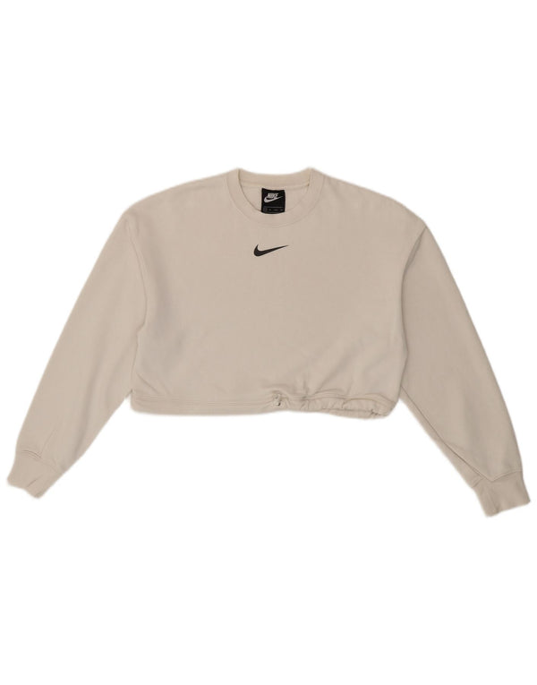 Nike Womens Oversized Graphic Crop Sweatshirt Jumper UK 6 XS White Cotton