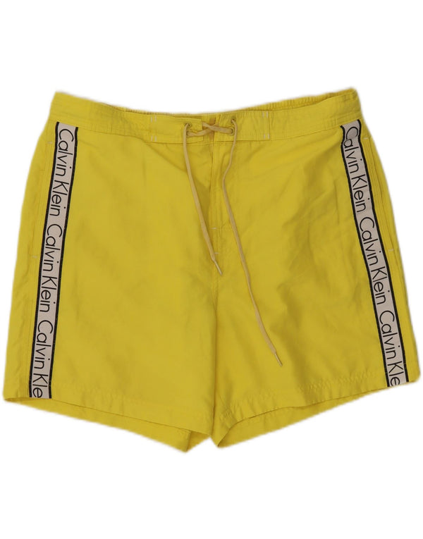 Calvin Klein Mens Graphic Swimming Shorts Large Yellow Colourblock