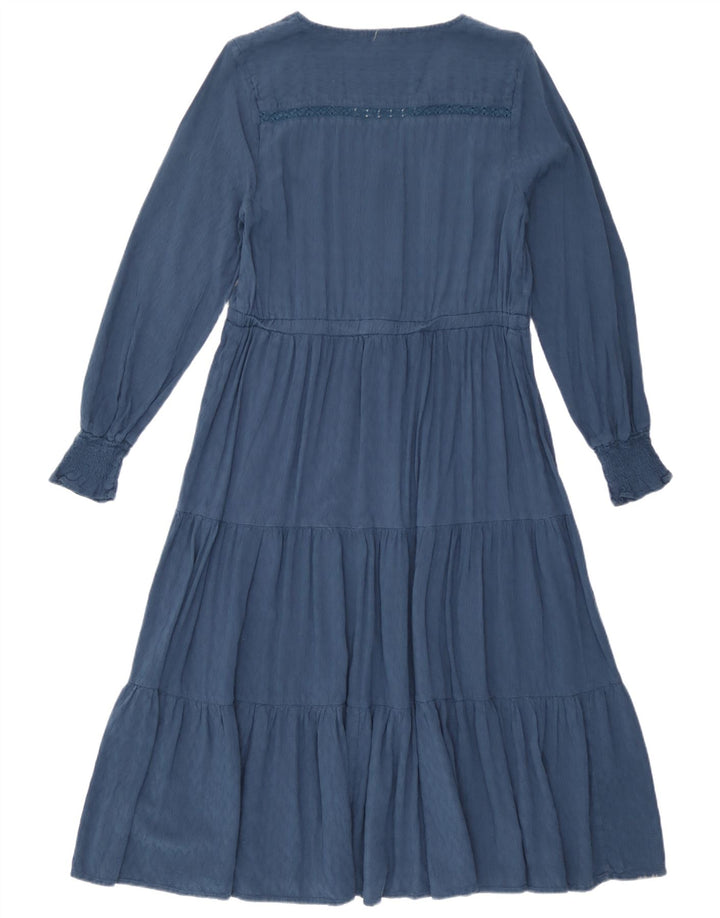 White Stuff Womens Long Sleeve Tiered Dress UK 12 Medium Blue Viscose
