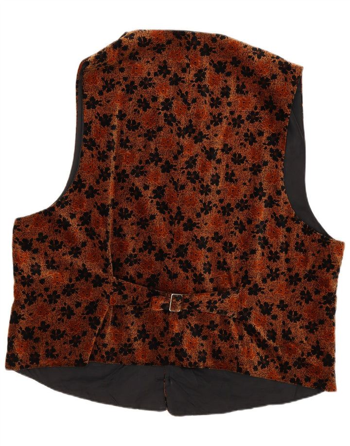 Vintage Mens Velvet Waistcoat Medium Brown Floral