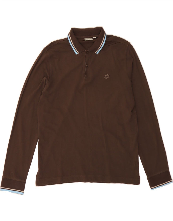 LOTTO Mens Long Sleeve Polo Shirt Medium Brown Cotton Vintage Lotto and Second-Hand Lotto from Messina Hembry 