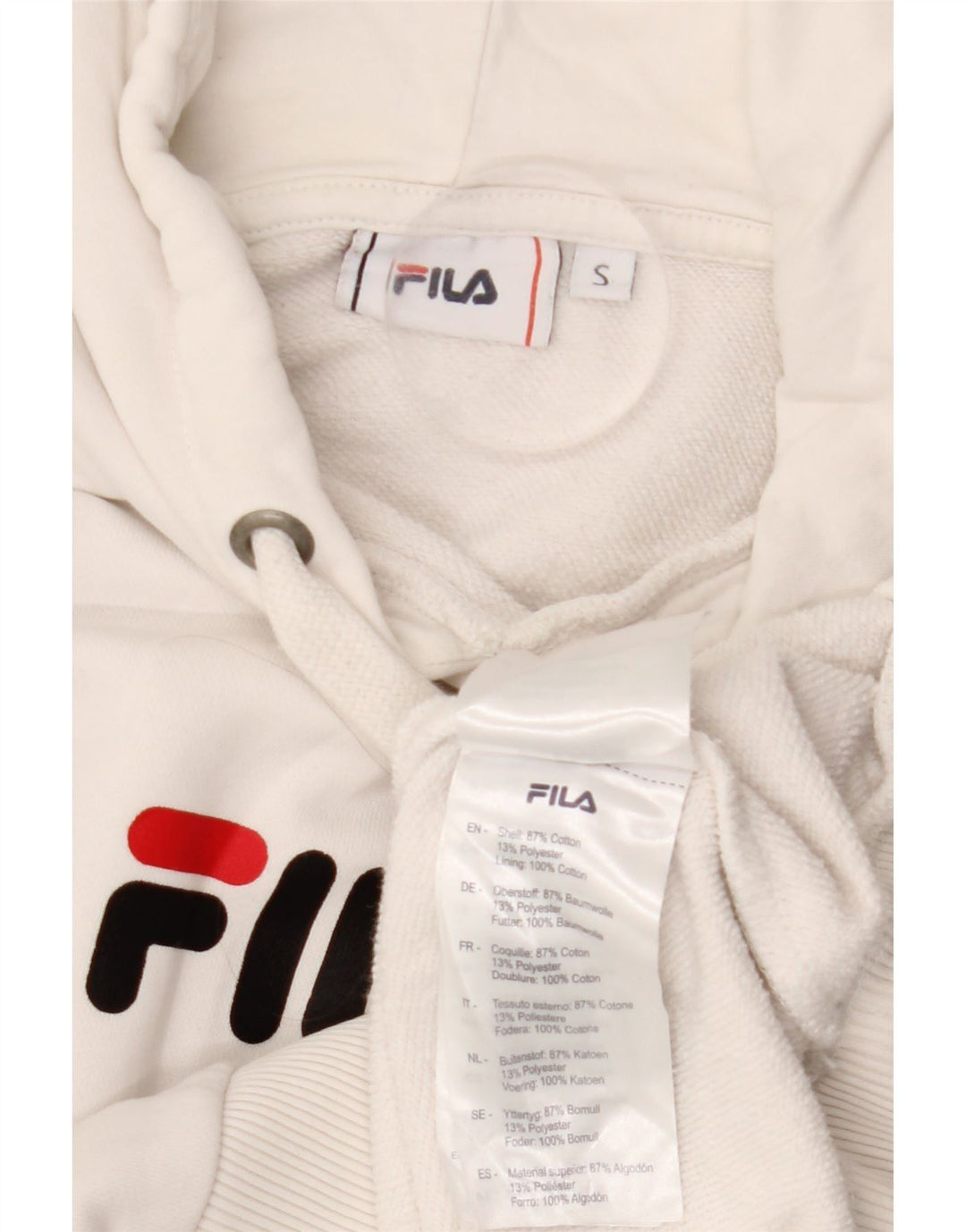 FILA Womens Crop Graphic Hoodie Jumper UK 10 Small White Cotton