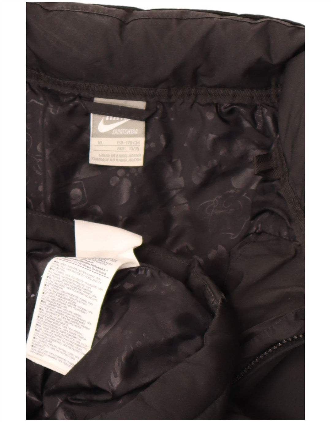 Nike Boys Hooded Padded Jacket 13-14 Years XL Black Polyester