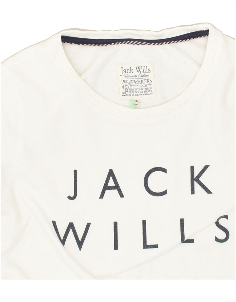 JACK WILLS Womens Graphic Sweatshirt Jumper UK 14 Large White Cotton | Vintage Jack Wills | Thrift | Second-Hand Jack Wills | Used Clothing | Messina Hembry 