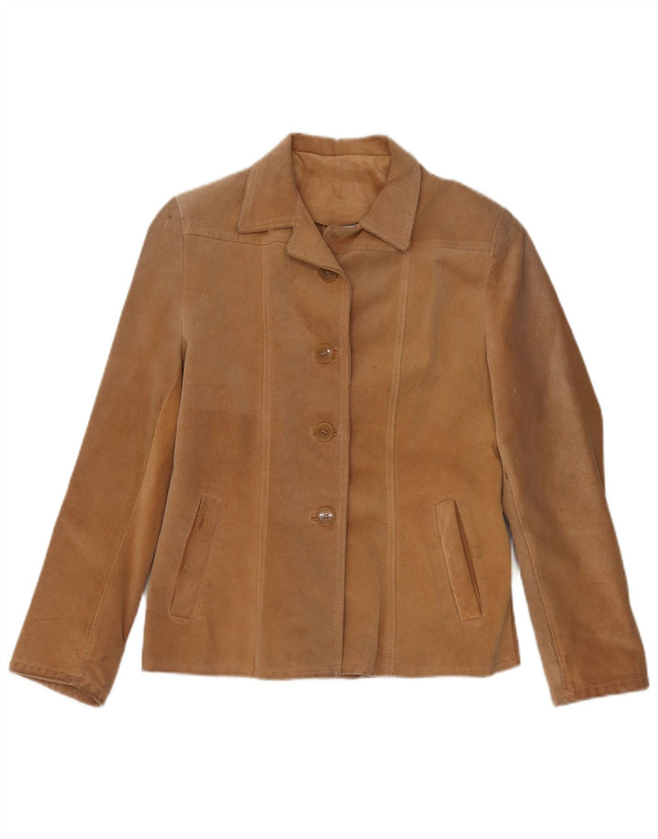 Barone Womens Suede Jacket UK 10 Small Beige Leather