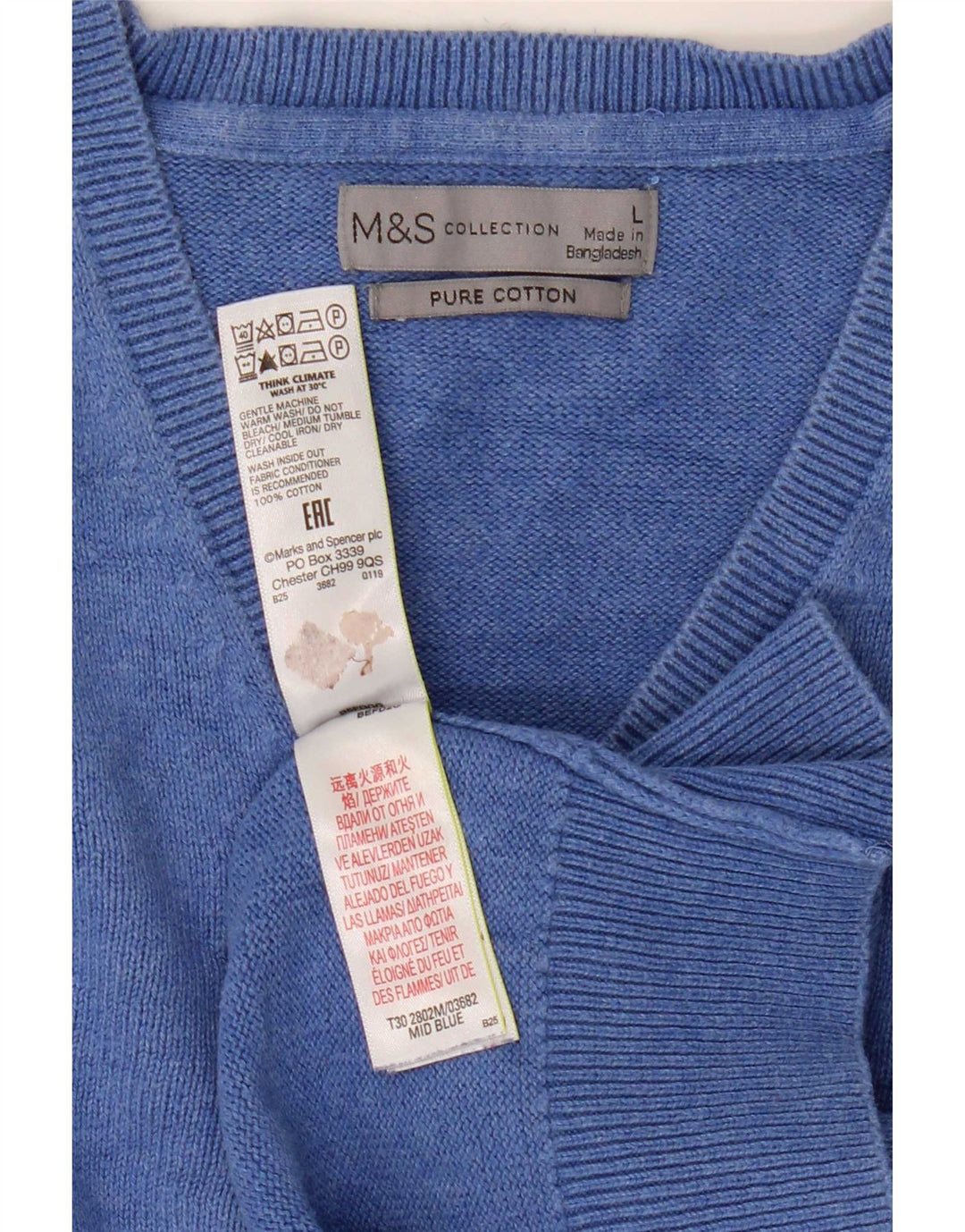 Marks & Spencer Mens V-Neck Jumper Sweater Large Blue Cotton