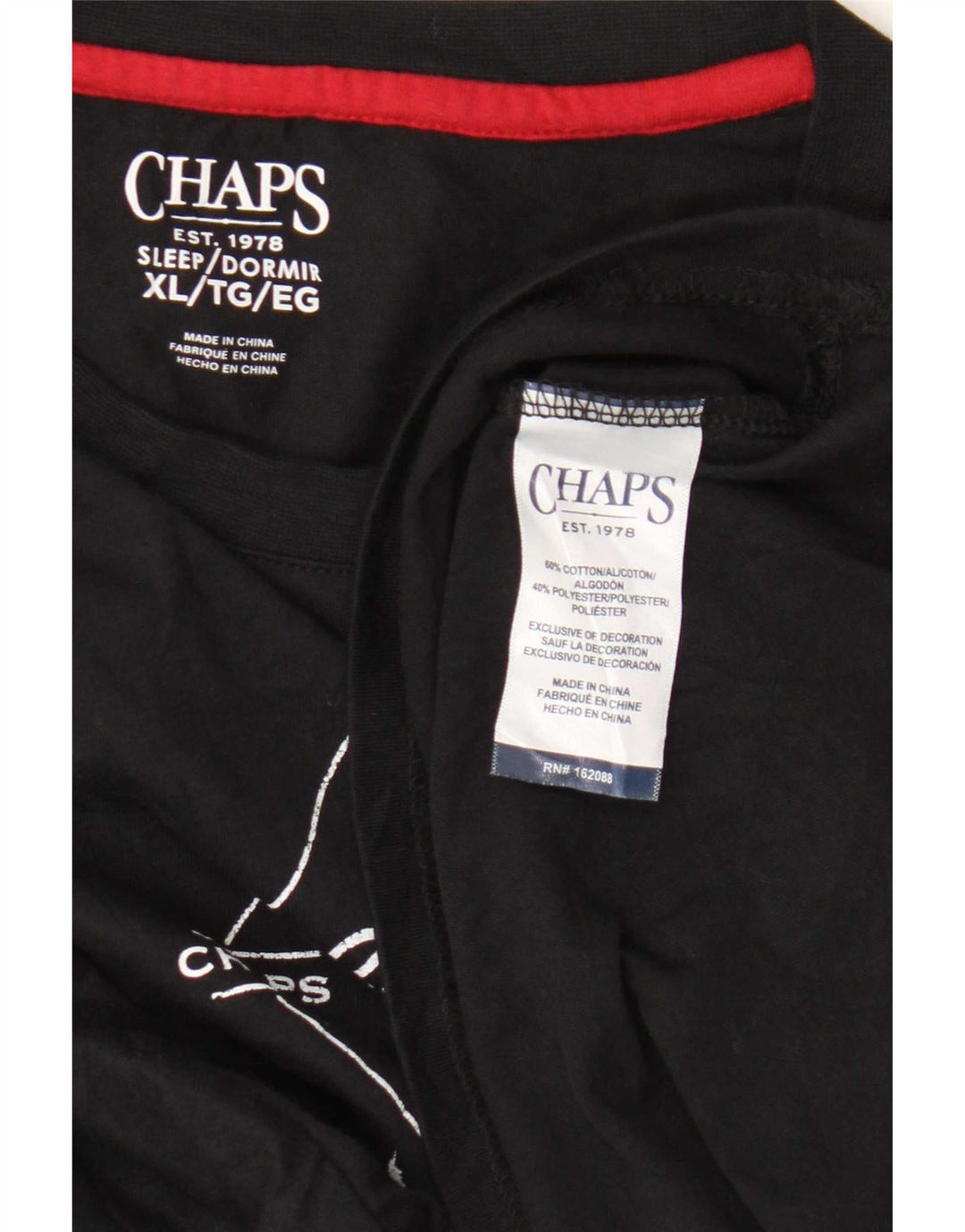 Chaps Mens Graphic Top Long Sleeve XL Black Cotton