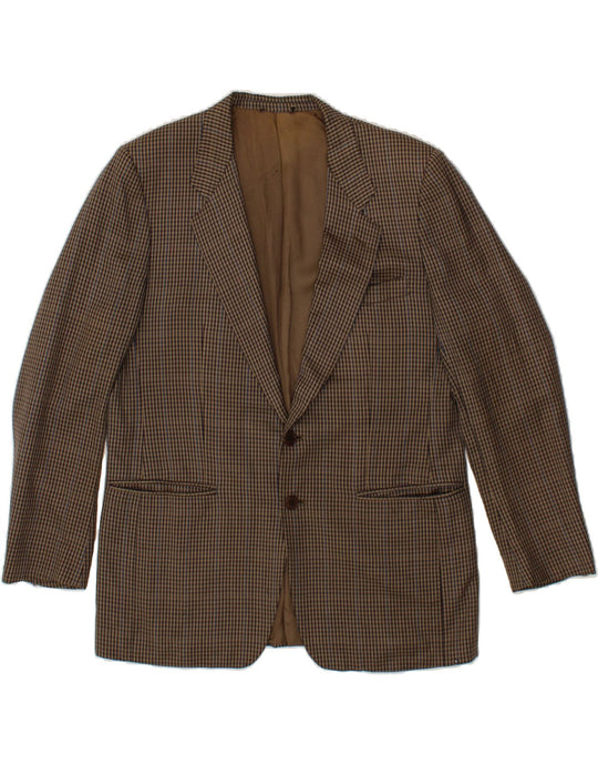 ビンテージ Zegna エルメネジルドゼニア チェック シルク ジャケット ERMENEGILDO ZEGNA Mens 2 Button Blazer Jacket UK 38 Medium Brown
