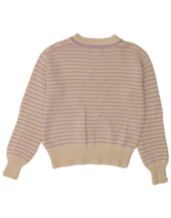 Marks & Spencer Womens Boat Neck Jumper Sweater UK 6 XS Beige Striped