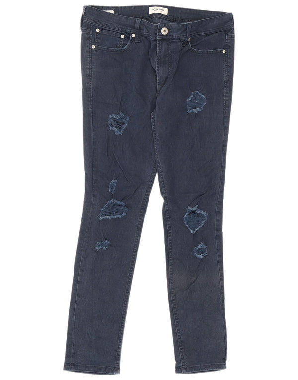 Jack & Jones Mens Liam Distressed Slim Jeans W34 L32 Navy Blue Cotton