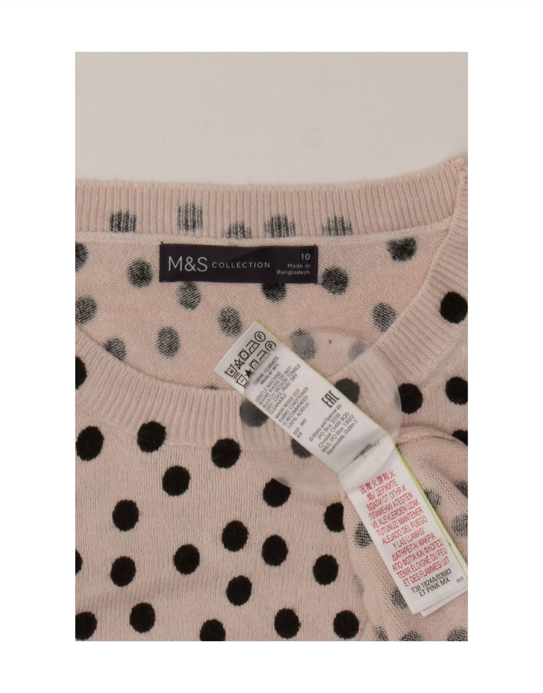 MARKS & SPENCER Womens Crew Neck Jumper Sweater UK 10 Small Pink Polka Dot Vintage Marks & Spencer and Second-Hand Marks & Spencer from Messina Hembry 