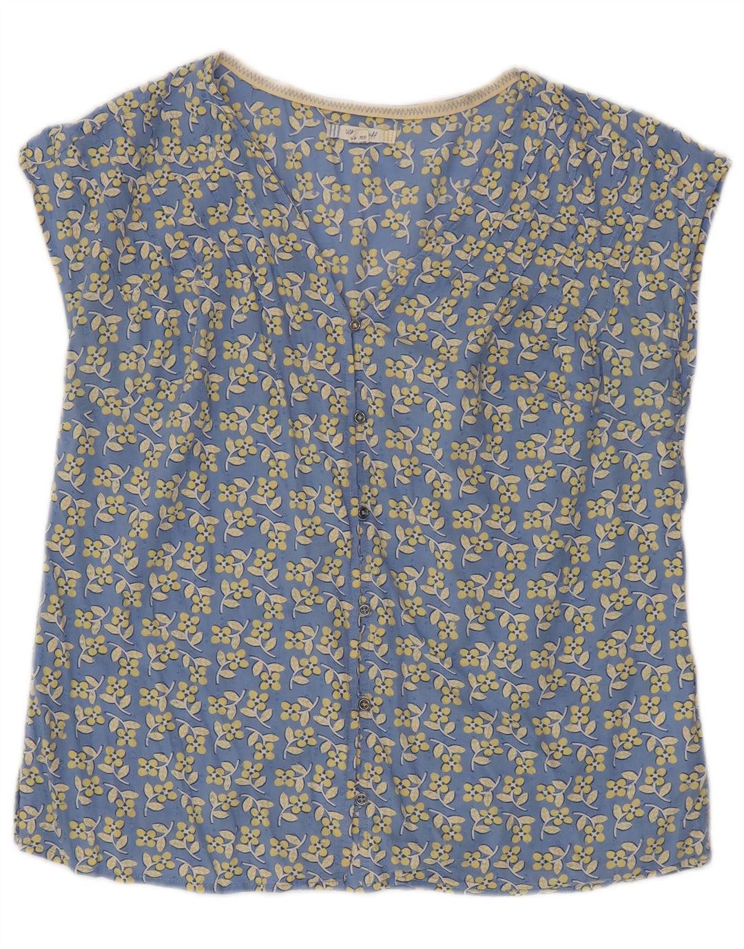 White Stuff Womens Short Sleeve Blouse Top UK 12 Medium Blue Floral