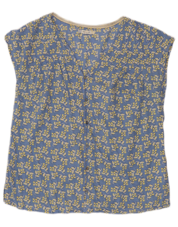 White Stuff Womens Short Sleeve Blouse Top UK 12 Medium Blue Floral