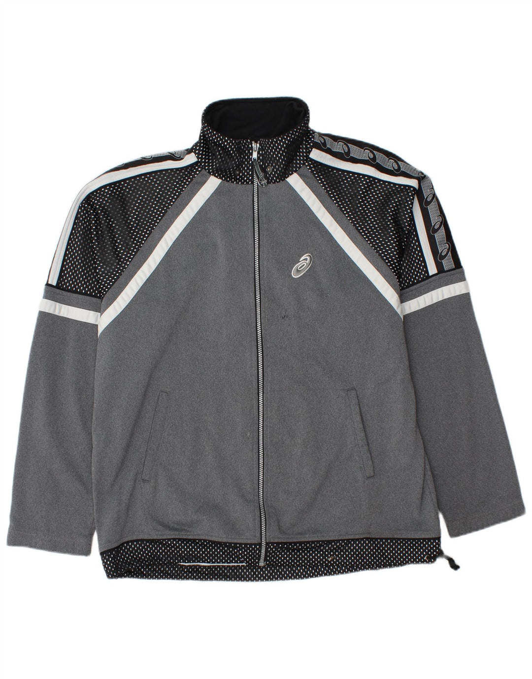 Asics Mens Graphic Tracksuit Top Jacket Large Grey Spotted