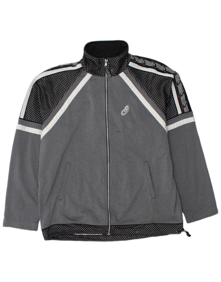 Asics Mens Graphic Tracksuit Top Jacket Large Grey Spotted